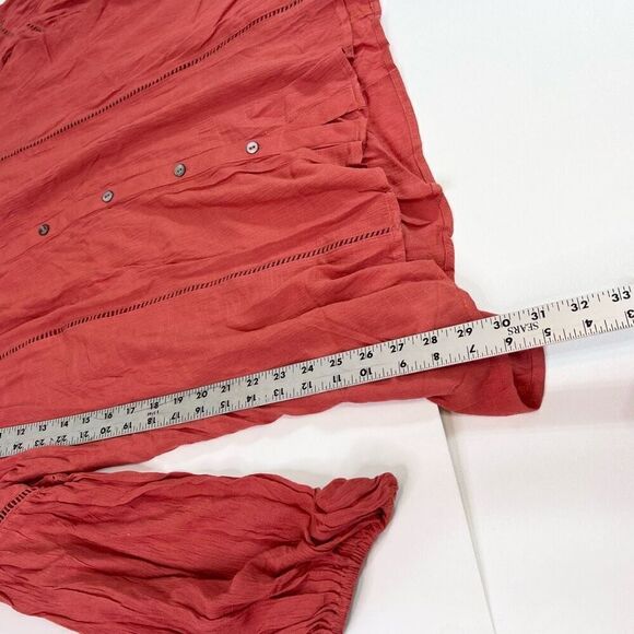 Oddi Tops Womens Size 2XL Red Long-Sleeve V-Neck Cotton Button-Front Tunic Blous - Picture 7 of 11